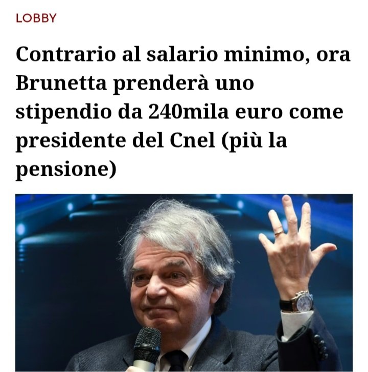 Legge di Bilancio:
Alle pensioni minime 4€ in più al mese.
Alle pensioni sociali ad over 70 a basso reddito 20€ in più al mese.
Al pensionato Renato Brunetta 240.000€ in più all'anno. 
Ecco il modello di società che piace tanto a Meloni: Togliere ai poveri per dare ai ricchi.