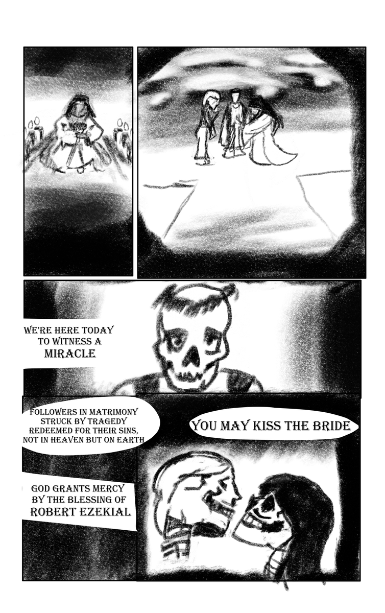 LaffyArtist's tweet photo. Happy Halloween! 

Here's a first panel/draft of my debut comic "Death till us apart" Hope the chapter will be done by winter. Any suggestions are appreciated

Where I'll publish this? No idea https://t.co/mekg4d4UHv