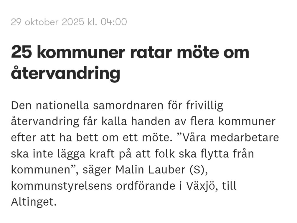 Det är utmärkt information till väljarna inför valet att Socialdemokraterna inte vill att arbetslösa, bidragsberoende icke-etablerade invandrare från Mellanöstern och Afrika ska få hjälp att flytta till sina hemländer. Medan ni poserar ska jag skriva några grundligare texter.
