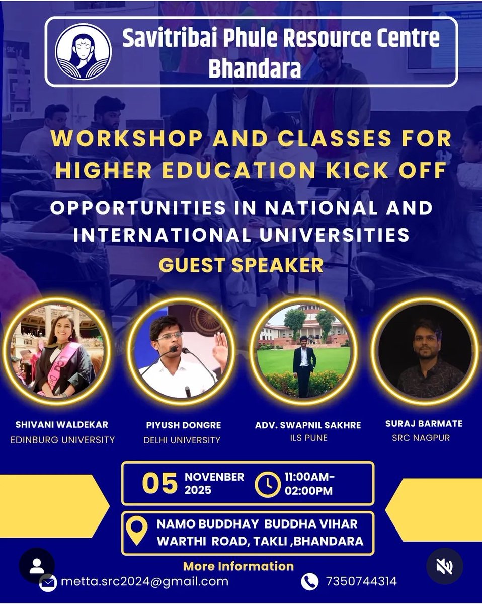 Savitribai Phule Resource Centre, Bhandara

Higher Education &amp; Foreign Education Workshop and Classes Starting On 5th November 2025

The Savitribai Phule Resource Centre, Bhandara is launching a new initiative to guide students towards higher education in India and abroad.