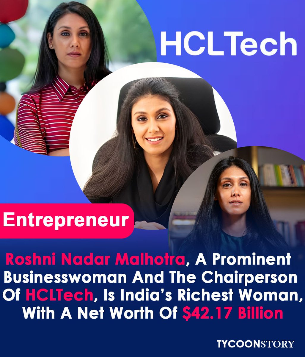TycoonStoryCo's tweet image. 💼 Roshni Nadar Malhotra, Chairperson of HCL Technologies, is redefining leadership in tech.

From media producer to India’s richest woman,

tycoonstory.com

#roshninadarmalhotra #hcltechnologies #leadership #womenintech @hcltech