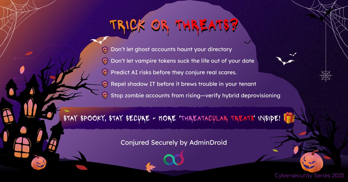 AdmiinDroid's tweet image. Some monsters hide in your directory. 👻
Yes, ghost accounts and vampire tokens are terrifyingly real.

We have a Protection Spell!🧙‍♀️

👇Grab your #SecuritySpells here to keep your cloud &amp;amp; hybrid envs scare-proof.
admindroid.com/cybersecurity-…

#AdminDroid #Halloween2025 #Security