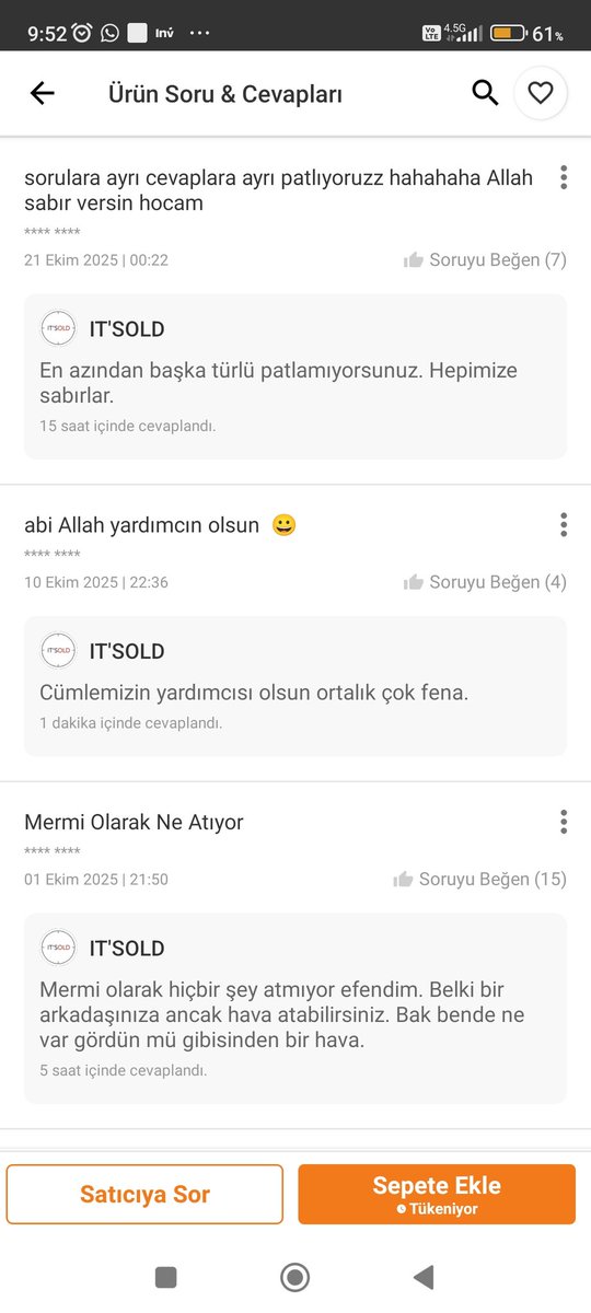 ZaferBUDAKOGLU's tweet photo. Bir internet mağazasında ürün soru ve cevapları. Gülmekten öldüm. Yurdum insanı döktürmüş yine.😁 https://t.co/mkAfI9YcpE