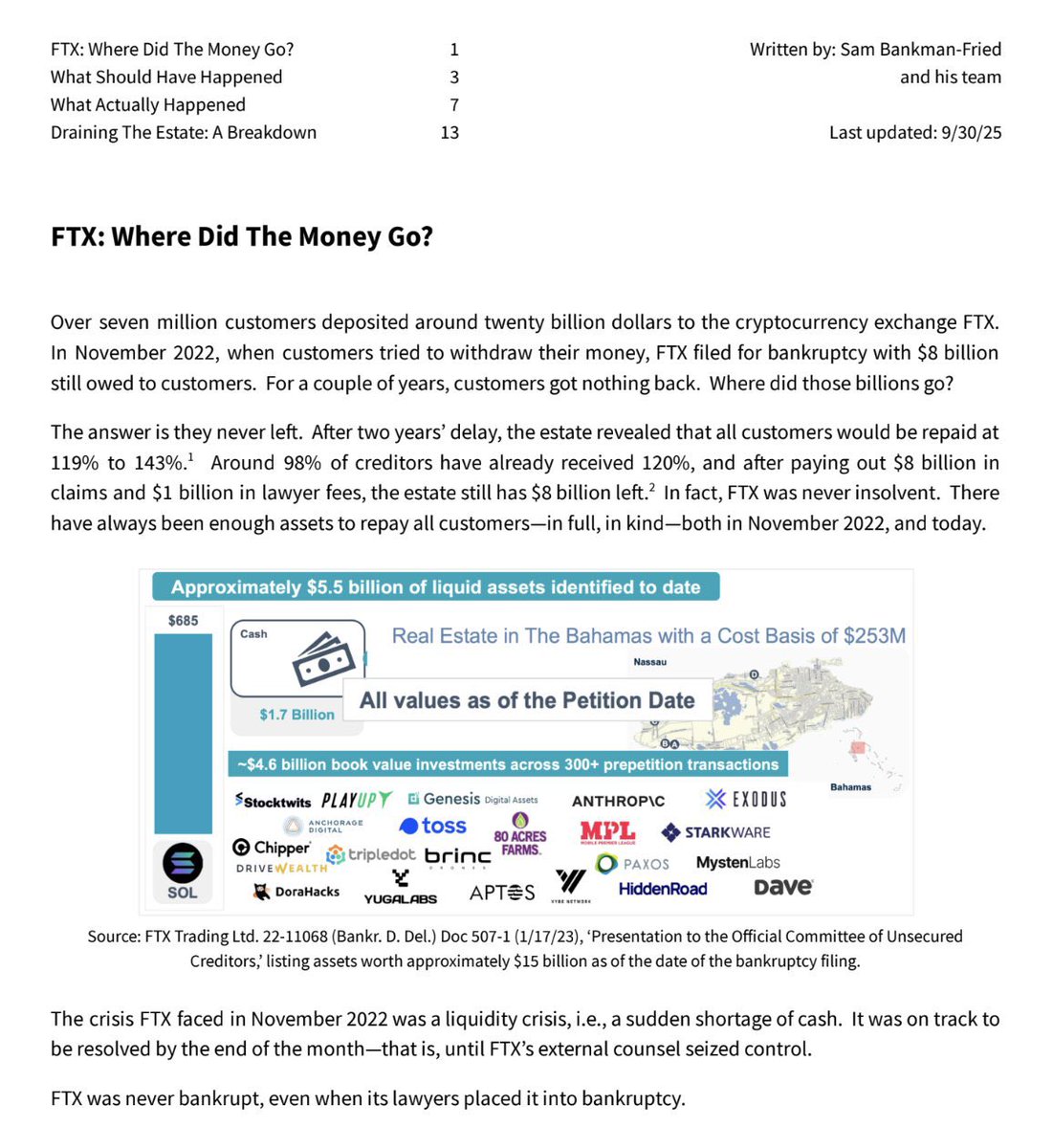 I understand that FTX creditors are pissed at SBF. Now that things are a bit calm, we can agree that the lawyers did more harm to the estate.

If SBF managed the crisis well, the company will be thriving today.