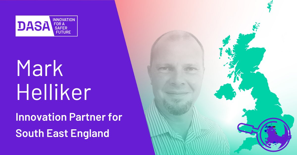 DASAccelerator's tweet image. If you live in South East England, Mark Helliker is your DASA Innovation Partner.

If you aren&apos;t already, you can follow Mark on his LinkedIn page: ow.ly/QpaX50WreYN

Learn more and connect with your local IP: ow.ly/wP7s50WreYM
