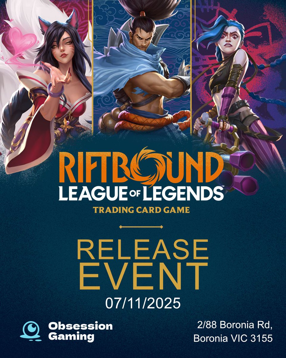 Riftbound Launch Tournament, November 7!

The Rift opens Friday, 7 November at 5:30pm, and we’re celebrating with a Release Day Tournament!

Entry: $50 — includes your choice of a Champion Deck (from 4 available options) plus 3 Booster Packs to enhance your deck before play. 🧵