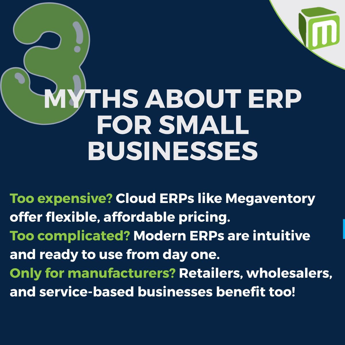 💡 Think ERP systems are only for big corporations? Think again.
Let’s bust the 3 biggest myths about ERP for small businesses
Discover how ERP can simplify and scale your operations 👉 buff.ly/9qtQ9c9 
#ERP #SmallBusiness #CloudERP #Megaventory #BusinessGrowth