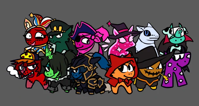 A solid chunk of my HRT OCs in their halloween costumes! (Some of them some of y'all might even recognize ) #horseracetests
