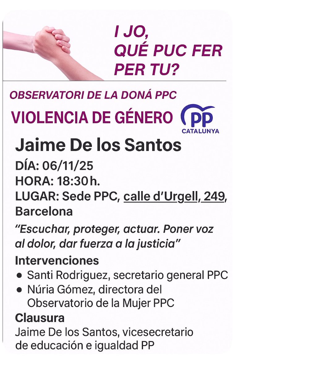 Os esperamos el día 6 en Barcelona, estáis todos invitados.
<a href="/PPCatalunya/">PP de Catalunya</a> 
#feminismobienentendido #convozdecentroderecha