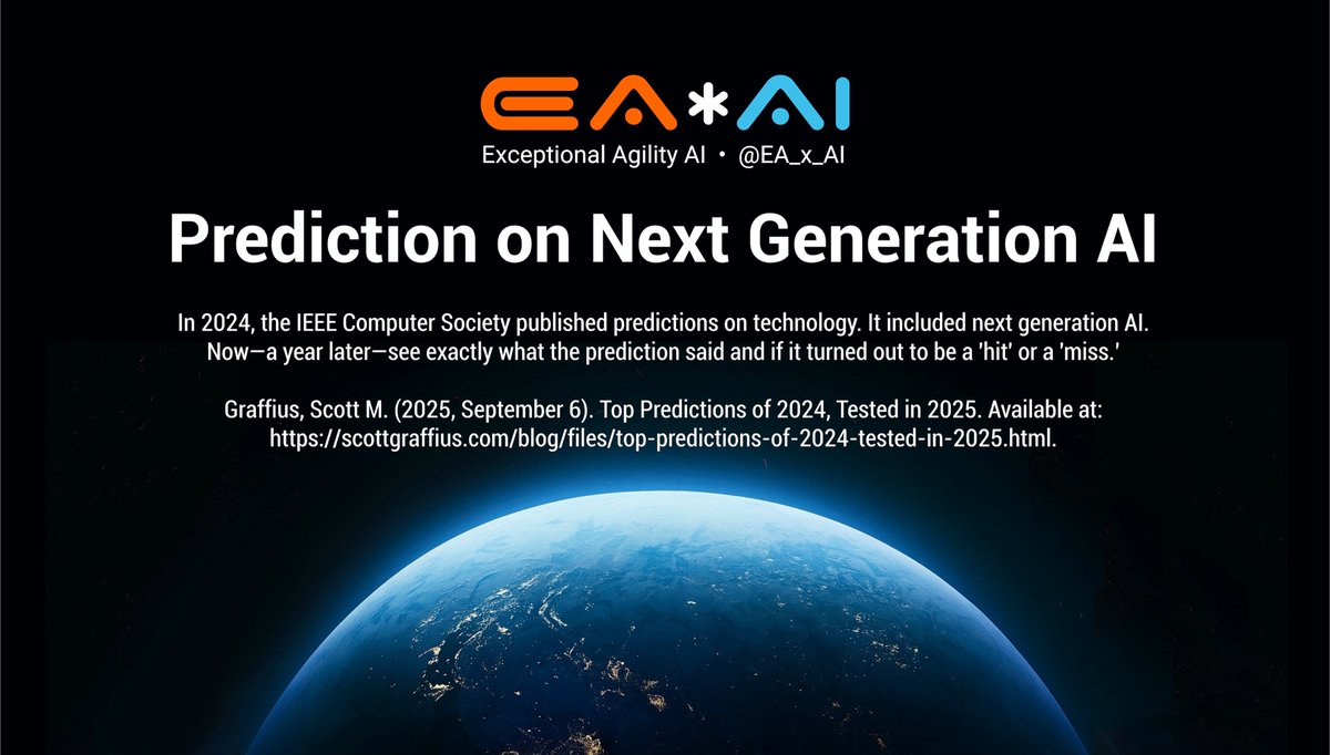 EA_x_AI's tweet photo. Prediction on Next Generation AI
In 2024, the IEEE Computer Society published predictions on tech. It included #NextGenerationAI. Now—a year later—see exactly what the prediction said and if it turned out to be a 'hit' or a 'miss.’
🔗 https://t.co/iwPYlxvUE7 | #AI #NextGenAI https://t.co/HyRdlDhEqq