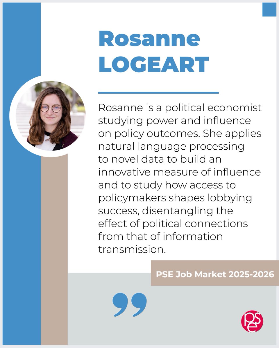 PSEinfo's tweet image. 💼 #JOBMARKET (6/12)
🔎 Meet Rosanne Logeart, an EJME and JOE Network candidate presented by the Paris School of Economics on the international Job Market.
Read her JM paper and download her CV: parisschoolofeconomics.eu/en/teaching/ph…