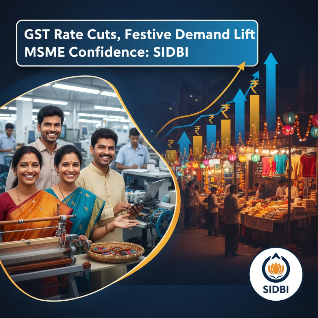 Chartered_help's tweet image. GST Rate Cuts, Festive Demand Lift MSME Confidence: SIDBI
SIDBI survey shows Indian MSMEs are optimistic due to strong demand, lower costs, and policy support, despite some credit and labour issues.
Read more: news18.com/business/econo…