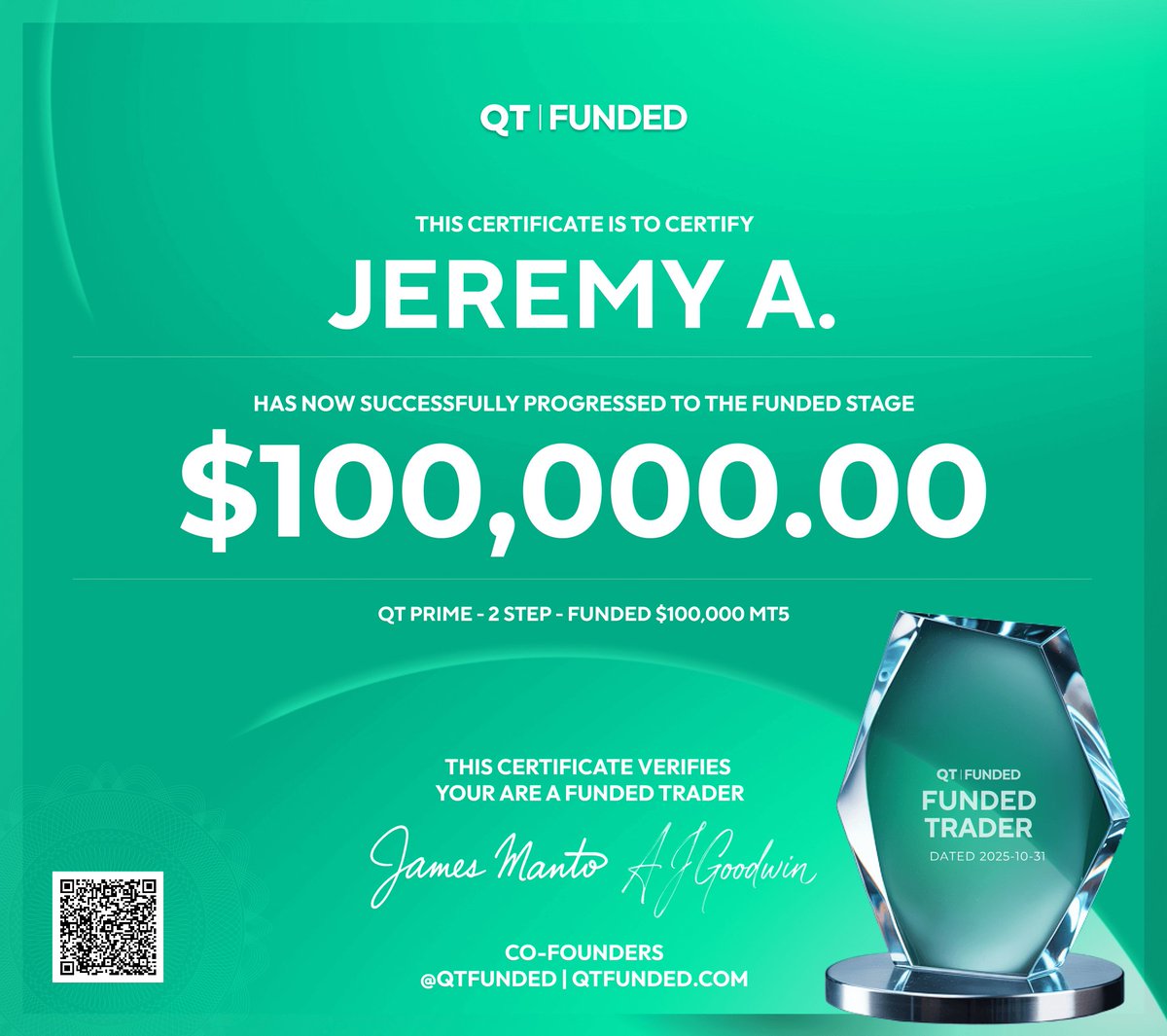 Got funded again with QT Funded 💚

Every late night, every setback, and every moment of doubt finally paid off. QT Funded made the journey worthwhile, rewarding discipline every step of the way. This is just the beginning.

 The results always come to those who REFUSE to quit.