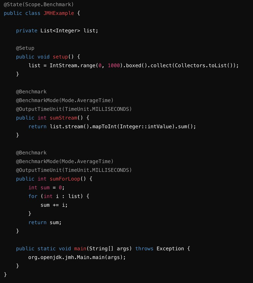 mnhocktweets's tweet image. 🚀 Java with JMH for Benchmarking 🚀
Create a benchmark class to measure the performance of specific code. 🔥
github.com/openjdk/jmh