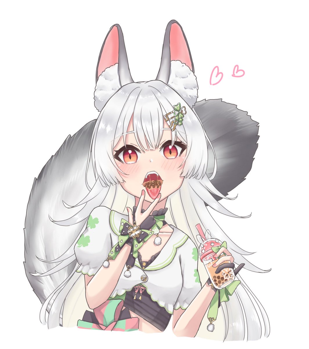 被狼吐嘈珍奶吸很大力，張嘴說這樣才吸的起珍珠的雪貂
#KoyukiPaint