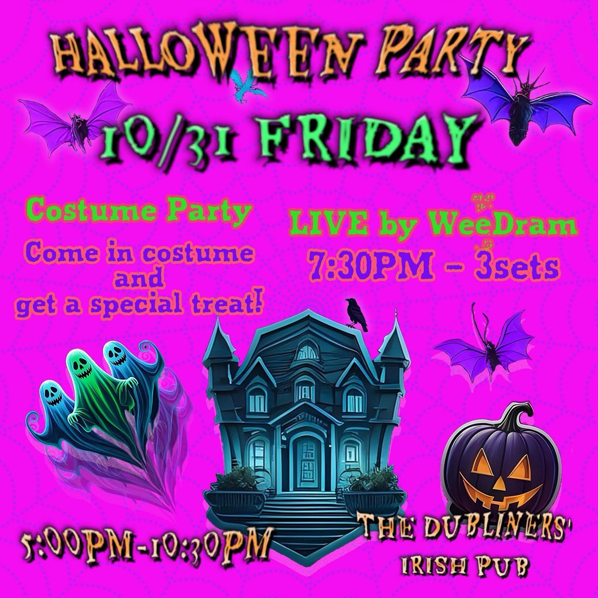 injwebsite's tweet photo. ダブリナーズ池袋西口店さんより
🎃ハロウィーンイベントのお知らせ👻↓↓

☘️本日、仮装にて来店のお客様に限り！対象ドリンク終日ハッピーアワー価格
🎵19:30頃よりWeeDram LIVE！
一緒にアイルランドミュージックで盛り上がりましょう

皆さまの仮装を楽しみにしております https://t.co/lAgCBrddOk