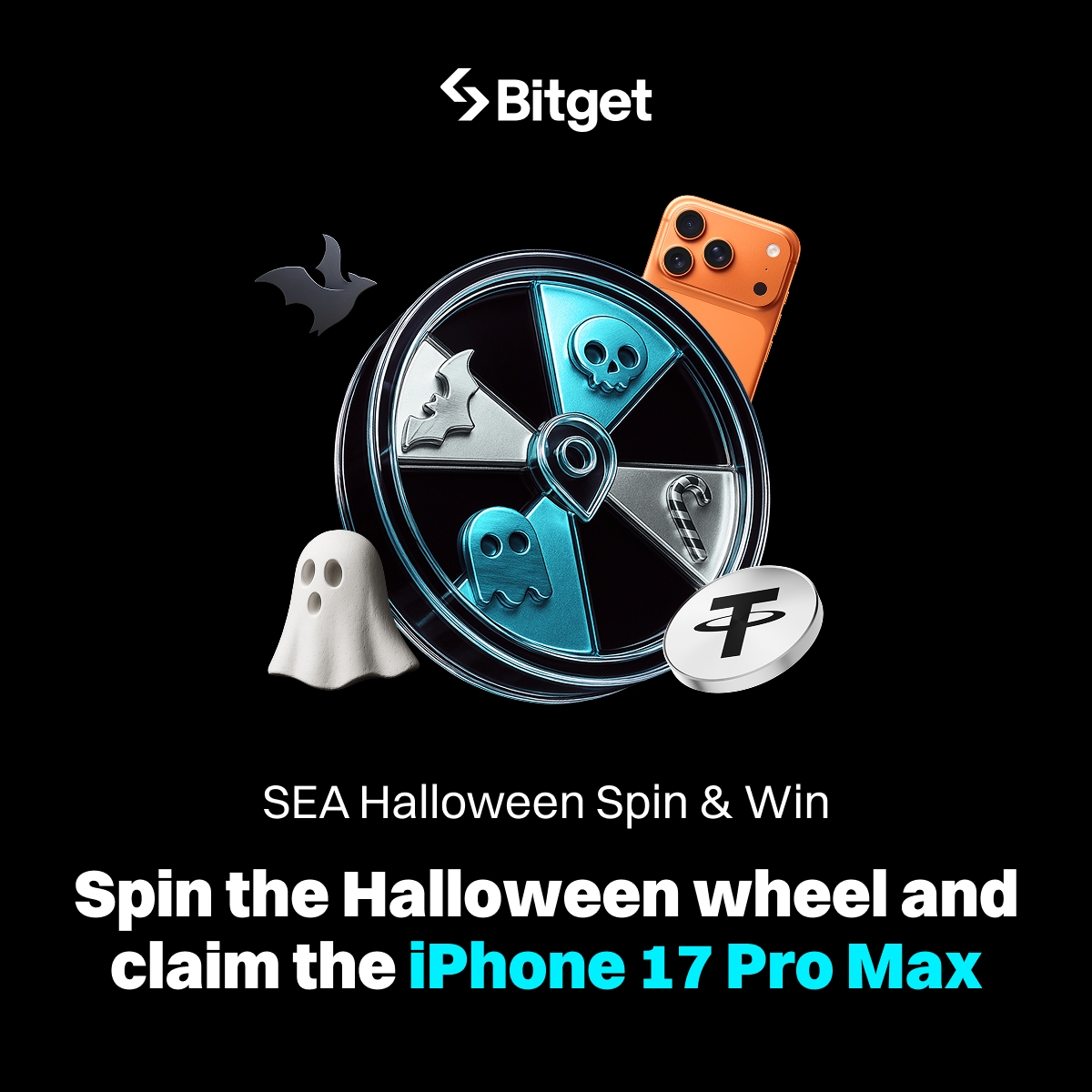 BitgetMY's tweet image. Trade and Treat! Spin the Halloween wheel to claim iPhone 17 Pro Max! 🎃

👻 Boo! This SEA Halloween season, earn spins on our spooky wheel for a shot at an iPhone 17 Pro Max, hot coins, and more sweet treats!

Join the excitement now:
partner.bitgetapp.com/bg/Y5KCUE