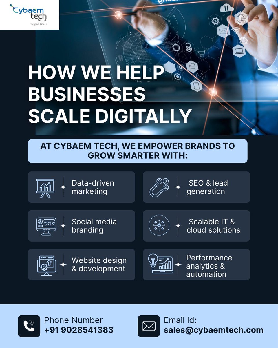 Cybaem_Tech's tweet image. Here’s how we make it happen 👇
🔹 Data-driven marketing
🔹 SEO & lead generation
🔹 Social media branding
🔹 Scalable IT & cloud solutions
🔹 Website design & development
🔹 Performance analytics & automation
#DigitalMarketing #TechSolutions