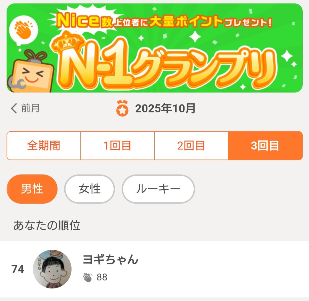 10月もありがとうございました😘今日はちょっと自律神経の調子が悪くてテンション高めにできなかったけど皆のおかげで枠回せたぜ！N1グランプリは1回目と3回目がトップ100入り！さんきゅ🩷次回は11月5日水曜日の14時からの予定です📻️来月もよろしこ頼むぜベイベッ🫰

#ふわっち #ラジオ配信