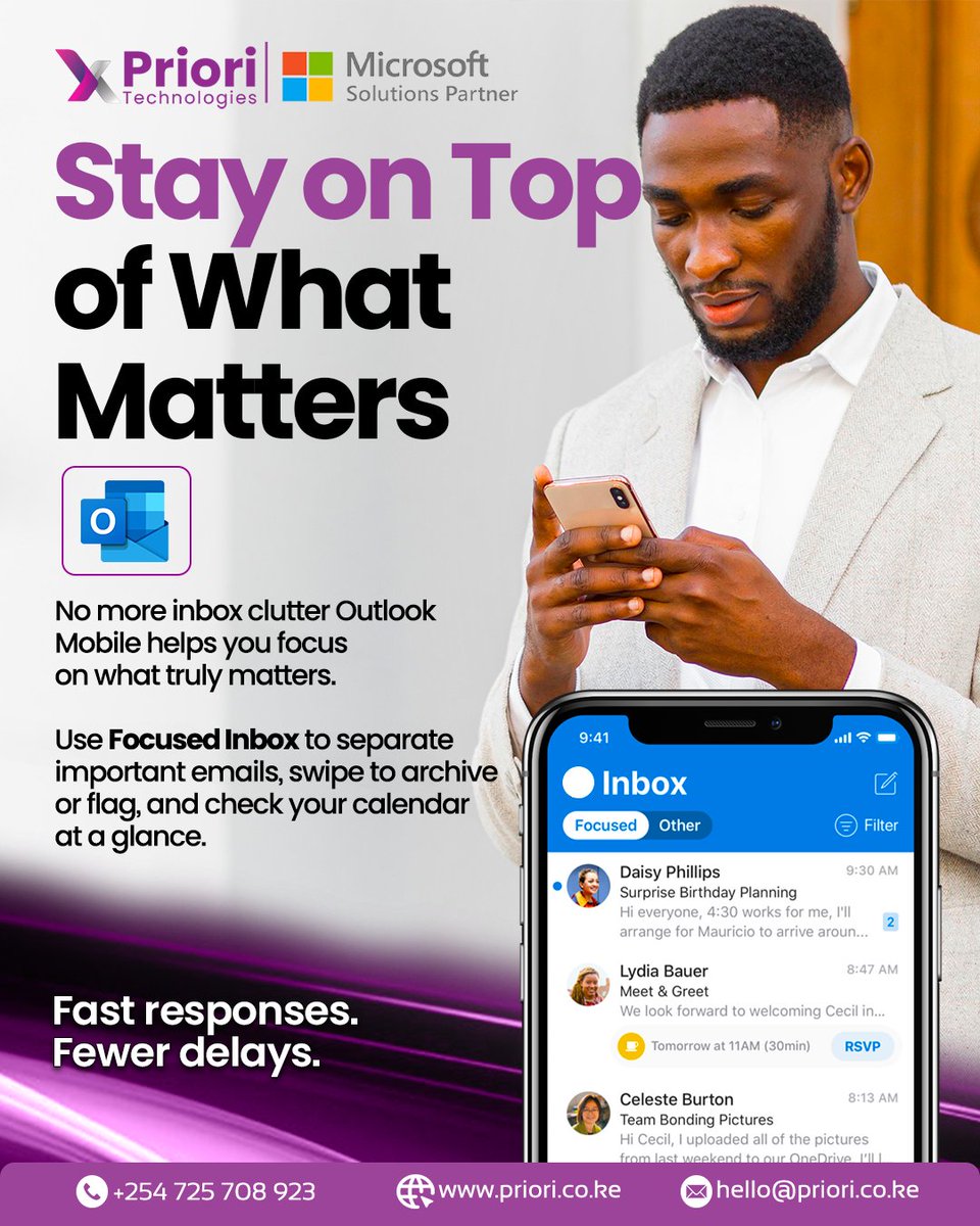 PrioriTechLtd's tweet image. No more inbox clutter.

Quick, simple actions to keep your day smooth; even on the move.

priori.co.ke
#microsoft365 #outlook #frontlineworkers #productivity #worksmart #stayconnected #prioritechnologies #microsoftpartnerkenya