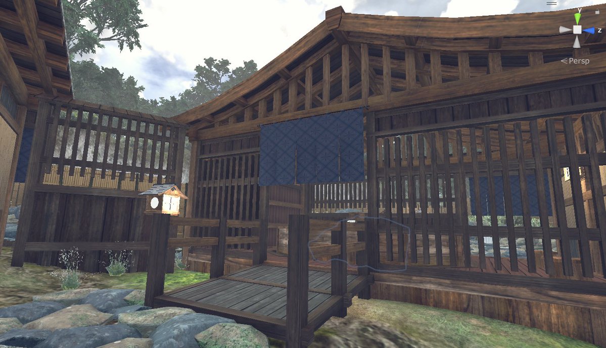 BTA_kelorin_jo's tweet image. 露天風呂はこんな感じで、もういいかな?細かいプロップとお湯まわりのエフェクトは勘弁してもらう感じで…#unity3d #3dmodeling #IndieGameDev