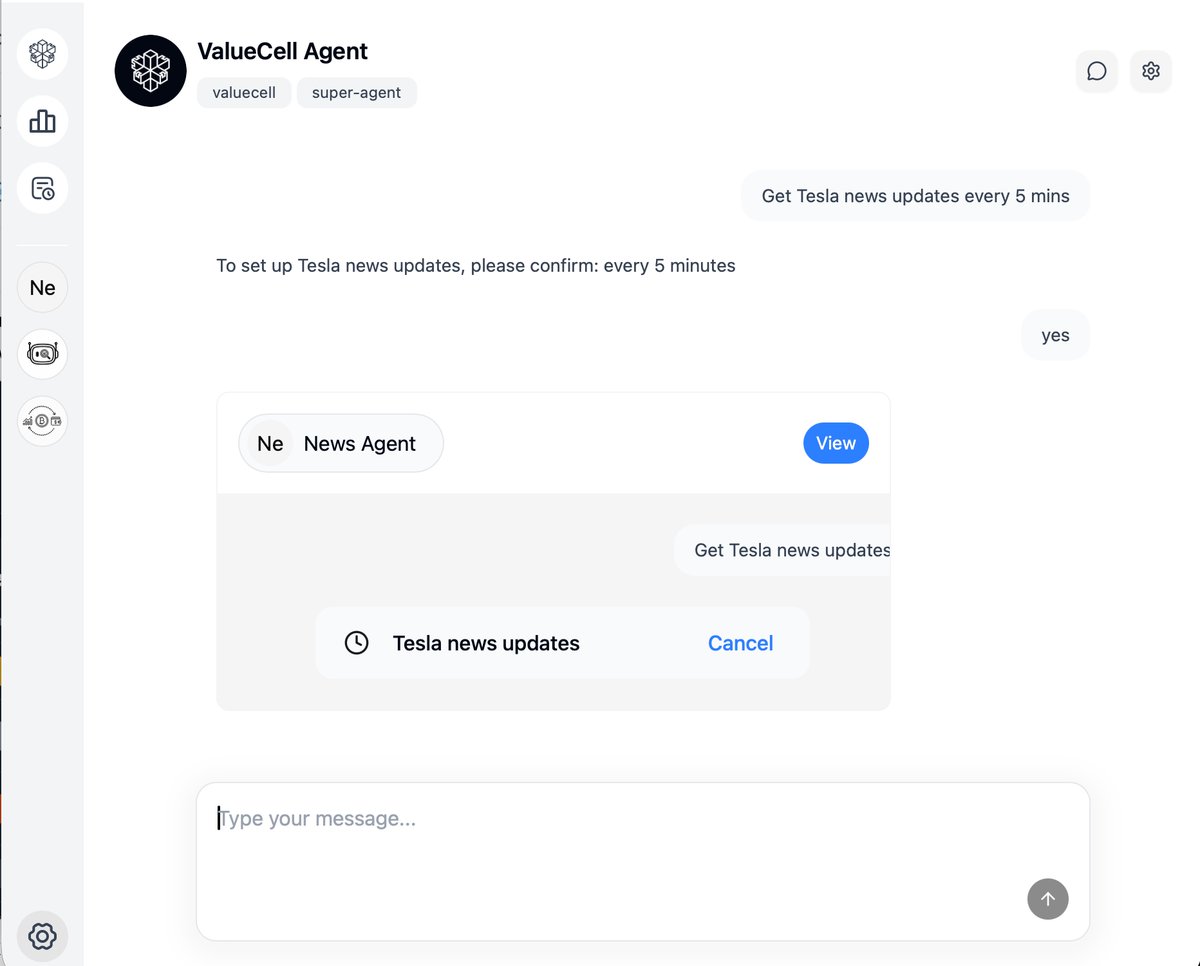 valuecell's tweet image. Real-time market tracking? ✅
Auto news push? ✅
Now you can follow every move of $TSLA,  $NVDA, and other stocks directly in ValueCell.
Try it out — your AI research agent just leveled up 🚀

#ValueCell #OpenSource #AI #Finance