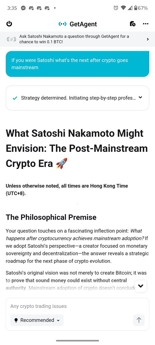 G0RIEEE's tweet photo. Asked GetAgent’s Satoshi Edition whats next after crypto goes mainstream
Didnt expect him to drop a whole roadmap for the future
Privacys about to be the new meta

#AskSatoshiWithGetAgent
Free Plus access (Oct 27Nov 5)
Rewards: share of 10,000 USDT airdrop + 1month GetAgent Ultra https://t.co/8PXlzRNkSx