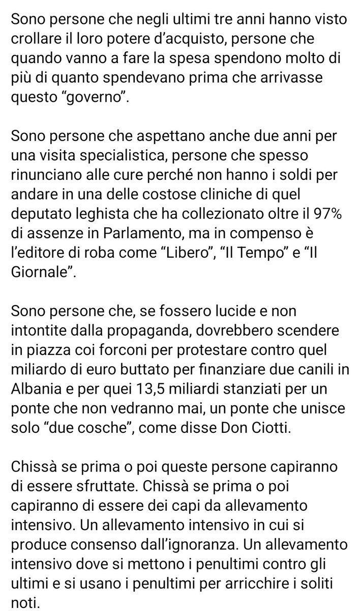 Chi sono le persone che si arrabbiano perchè la corte dei conti (che cosa è? A che cosa serve?) ha bocciato il progetto del ponte?
Magari persone che nn lo avrebbero mai usato xchè oggi, in molti casi, nn hanno i soldi x andare in vacanza.
Il resto ce lo dice <a href="/SalamidaFabio/">Fabio Salamida</a> su FB