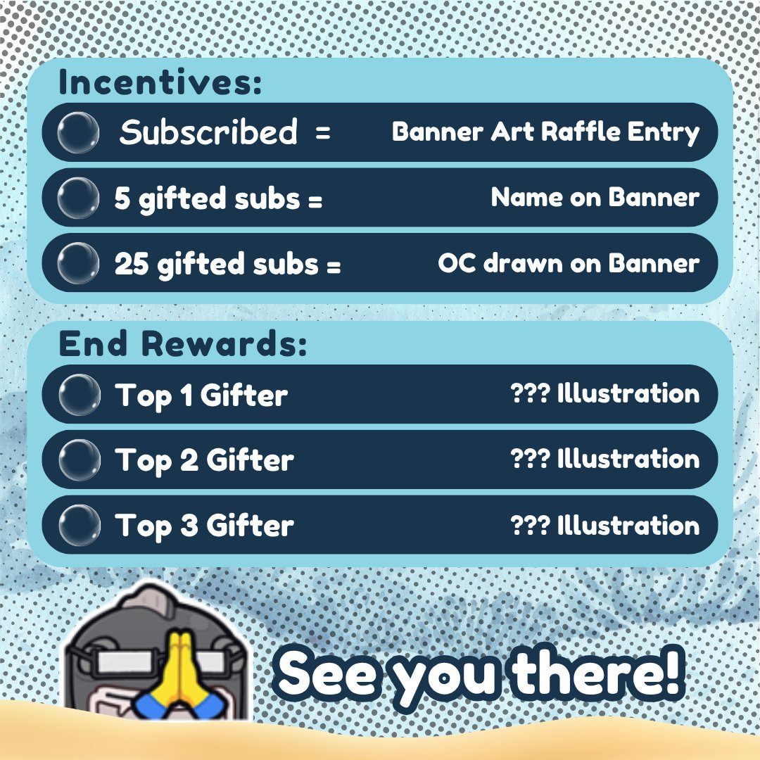 🐟PEESH MYSTERY DEBUT SUBATHON🐟

Starts later: Oct 31 4:00pm GMT+8
Will stream everyday 4pm-10pm
Will add another day for every 50subs (max: 10days)

Ill do the debut reveal after the last Day :> look forward to it! Big news, plenty of rewards

Banner spin will be at every 8pm