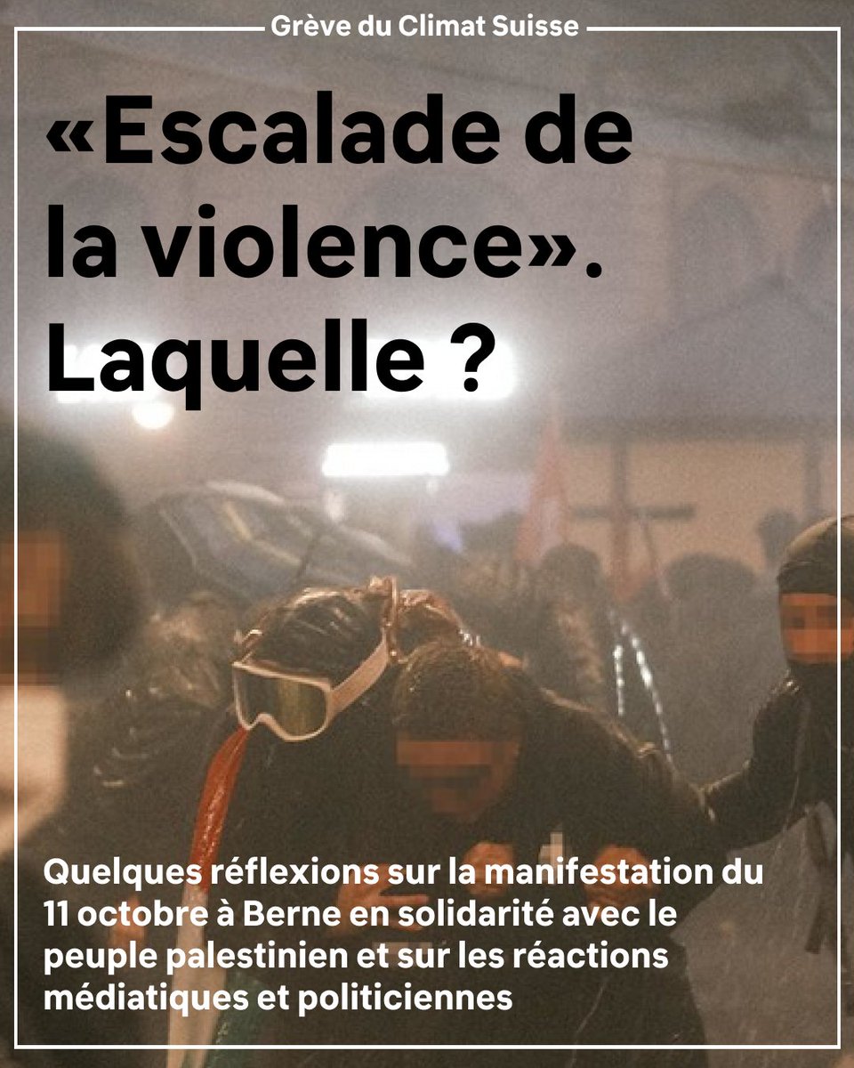Le débat médiatique autour de la manifestation du 11 octobre dernier à Berne se concentre beaucoup sur l'escalade de la violence. Mais de quelle violence parle-t-on? 

Voici quelques réflexions à ce sujet 👇