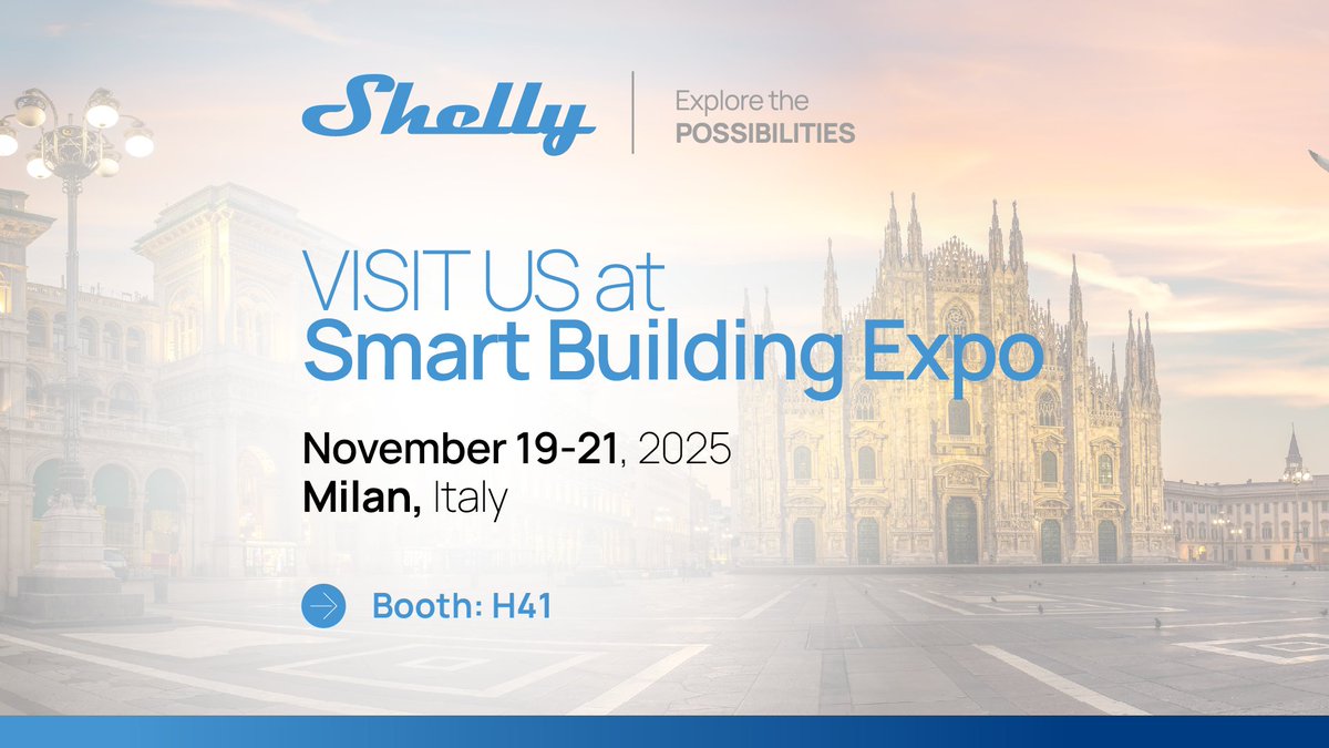 shelly_IoT's tweet image. Next stop: Milan! 🇮🇹

We’re heading to Smart Building Expo 2025 to showcase the next generation of smart building and energy management solutions by Shelly.
📍 Booth H41
Don’t miss Antonio Curedda’s lecture on smart automation &amp;amp; energy efficiency! ✨

#SmartBuildingExpo
