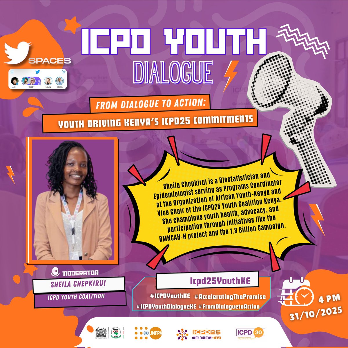 Icpd25YouthKE's tweet image. Guiding the conversation is Sheila Chepkirui, Vice Chair of the ICPD25 Youth Coalition Kenya.

Her work champions youth participation and health advocacy across Kenya.

Join her for the #ICPDYouthDialogueKE X Space. #ICPD25 #FromDialoguetoAction