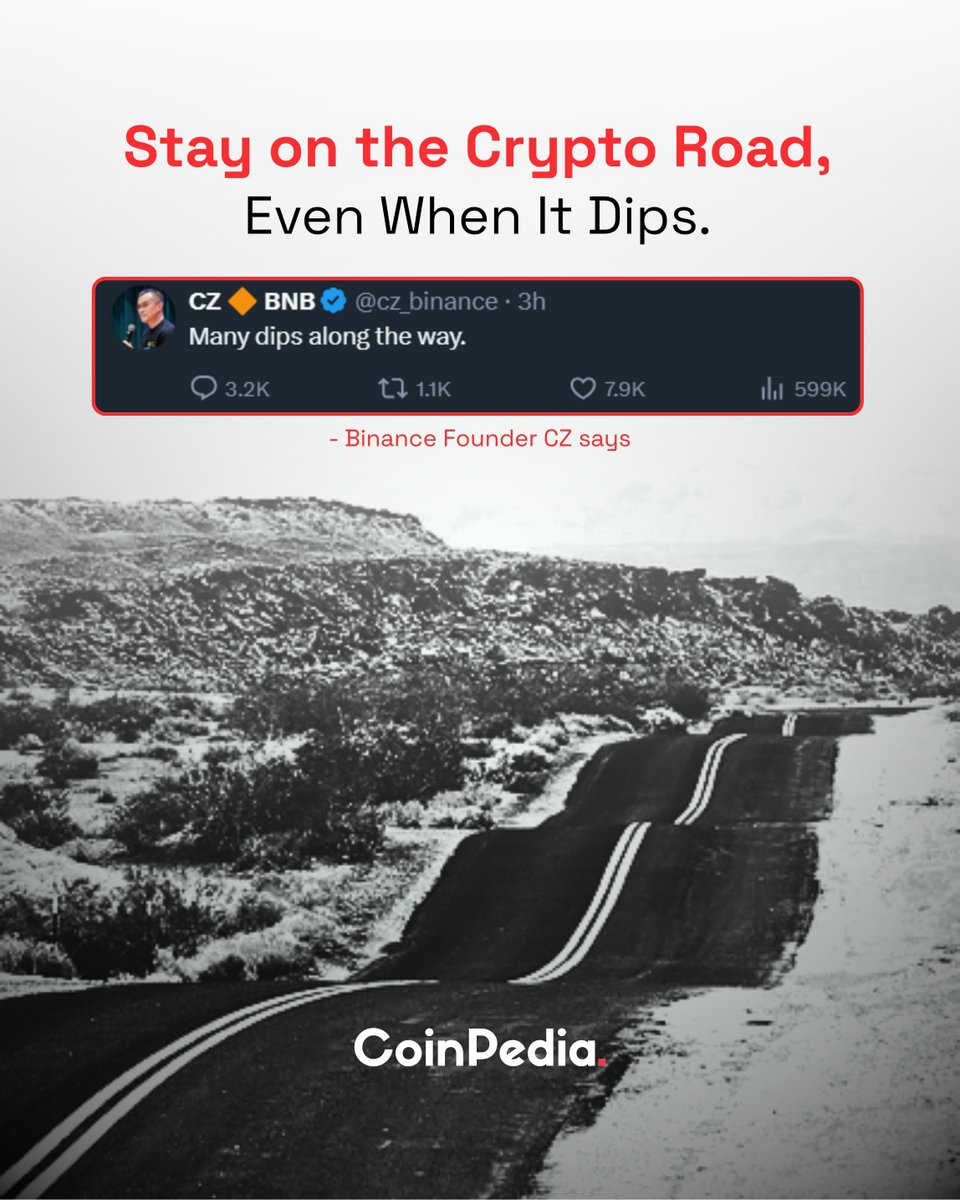 CoinpediaNews's tweet photo. 🚨Just in: #Binance founder @cz_binance remarked, “There will be many dips along the way.”

#CoinPedia #Crypto #Blockchain #CryptoMarket