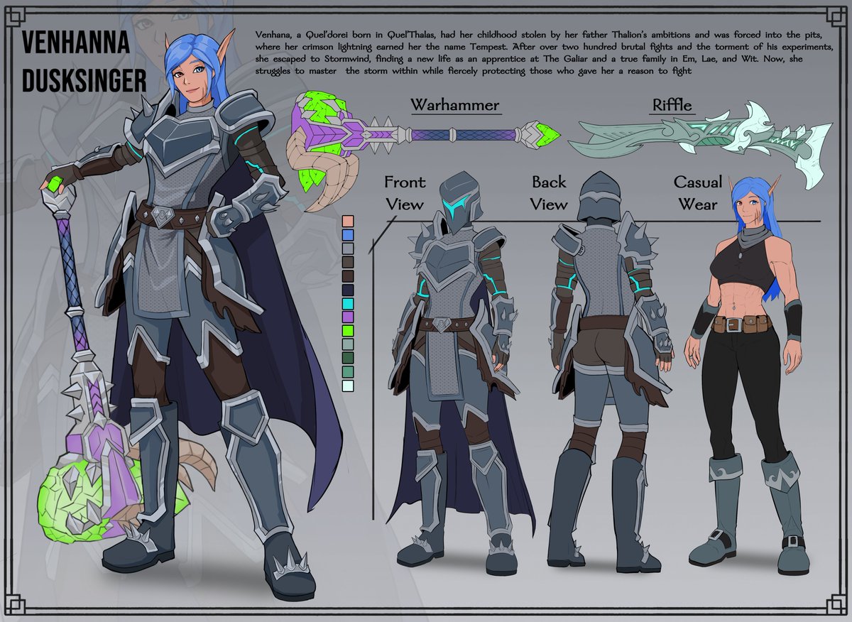 NeonLaboratory's tweet image. Character sheet for Venhanna Dusksinger
#neonlab #oc #fantasy