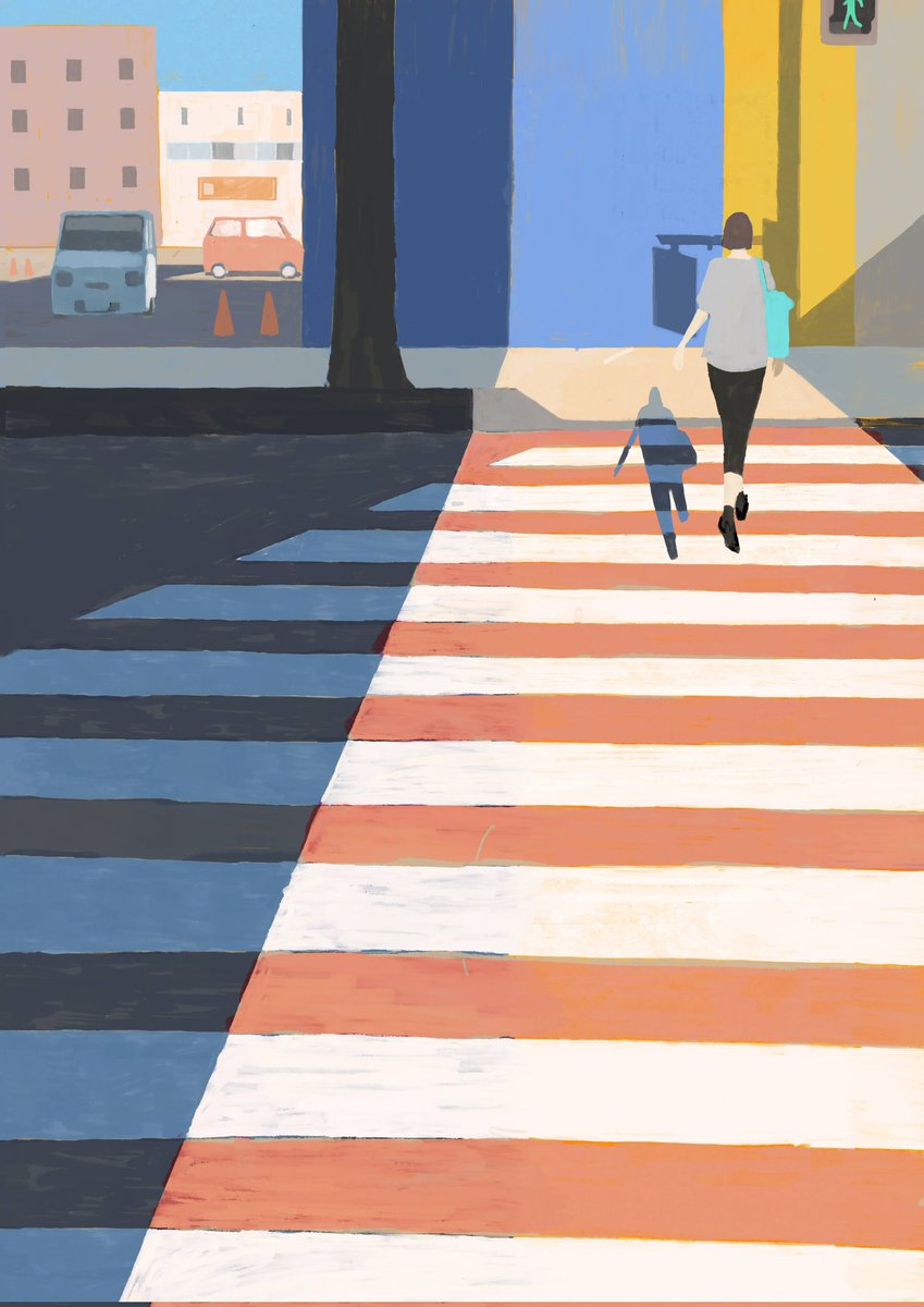 crosswalk 油断してもしなくても真面目に着彩してしまうので、もっと色に自由にならねばと4色の道路を描いたシリーズです。