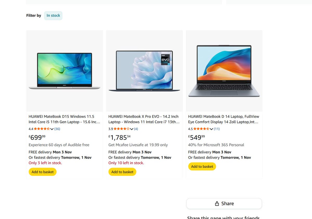 LivingInHarmony's tweet photo. Huawei's old last year Wintel stock is dying out! - Amazon UK :D
By 2026, they will all be gone. Huawei MateBook powered HarmonyOS PCs is the focus next year globally
#Wintel #RIP #Dying #Huawei #AmazonUK https://t.co/xMaJ4RsmoD