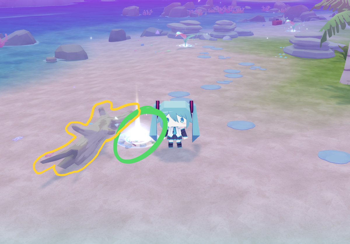 JoonKenPon's tweet photo. Proseka MySekai Rare Item spawn points
(Zone 3) (3 Spots)
Green Circle = Rare Item
Red X = Not Rare Item
Yellow lines = How I make sure it's the right one and not the red Xs, because sometimes the extra spawns are not there to differentiate.

#プロセカ https://t.co/Pyv0ptDfqO