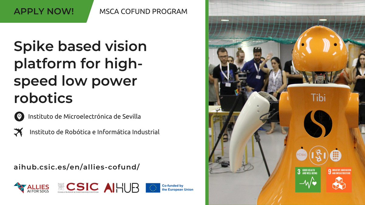 IRI_robotics's tweet image. 📣 Postdoc Position in #AI
🤖 Spike based vision platform for high-speed low power robotics
🧑🏫 Maria Teresa Serrano Gotarredona (@IMSECNM) & Juan Andrade Cetto (@IRI_robotics)
🔍 Develop Spiking Neural Networks (SNNs) for robotic perception
⏳Dec 1st
🔗 iri.upc.edu/jobs/135