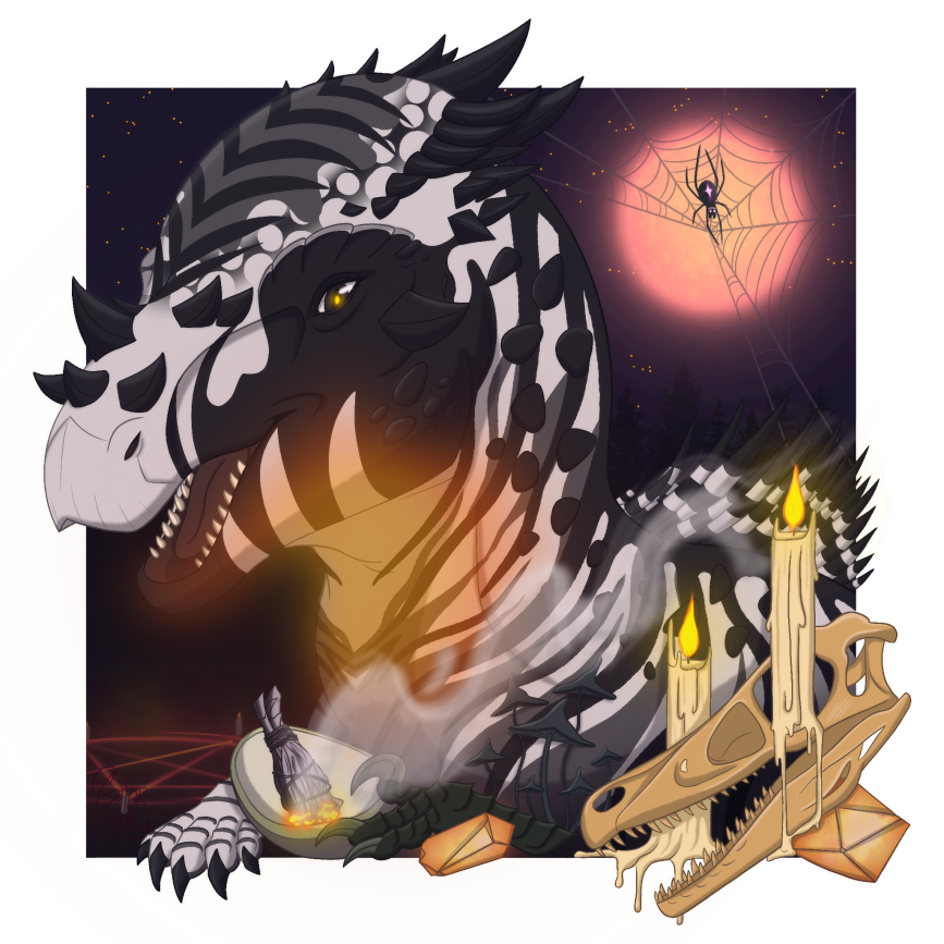 Gatorsaur's tweet image. Comission for Dozy 🎃

🌕🐺🔮

#dinosaurs #dinosaur #pachy #pachycephalosaurus #spooky #art #artist #dinosaurartist #halloween #commission #skulls #candle #smoke #witch #pentagram #darkness #spider