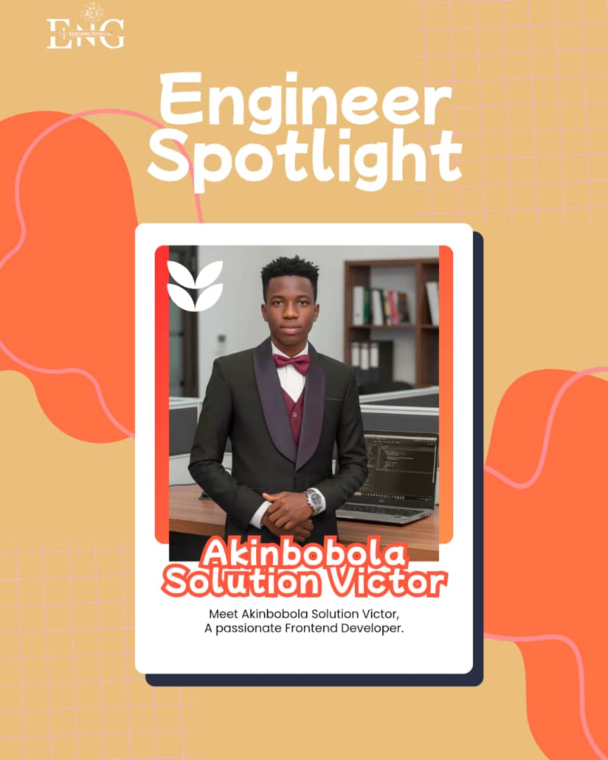eng_network_gb's tweet image. Meet Akinbobola Solution Victor, a skilled frontend developer passionate about clean design, efficient code, and seamless user experiences. He keeps the ENG community inspired with ideas, videos, and late-night motivation. ❤️🎉
#EngineerSpotlight #TheEngineersNetwork