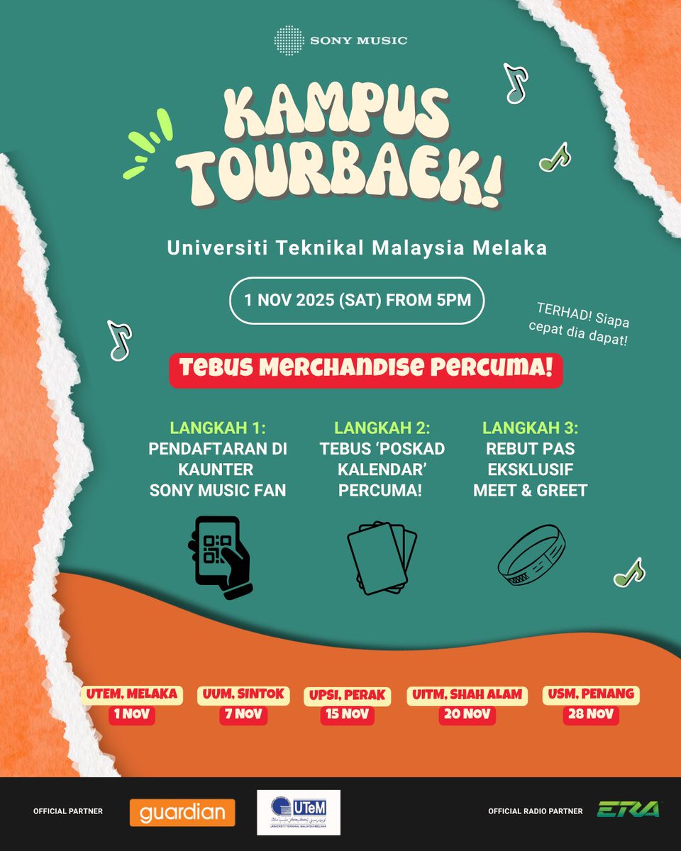 Kampus TourBaek is back! 

Catch Nabila Razali, Khai Bahar, Adrianna Cinta, Kidd Santhe, Kmy Kmo &amp; more LIVE at UTeM, Melaka.

1 Nov 2025 | 8PM