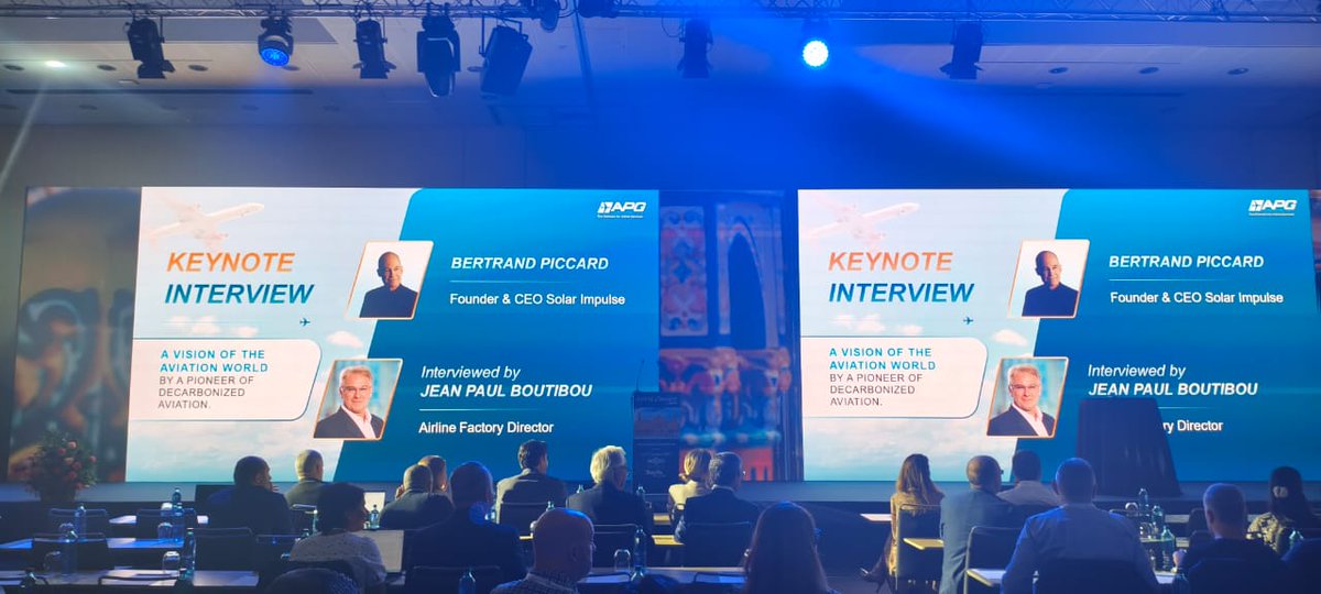 APG_Network's tweet image. Day 2 at World Connect is taking off!
On stage now: Bertrand Piccard, visionary founder of Solar Impulse, sharing his Vision of the Aviation World — a bold look at the future of decarbonized flight.
In conversation with Jean-Paul Boutibou, Director, Airline Factory.