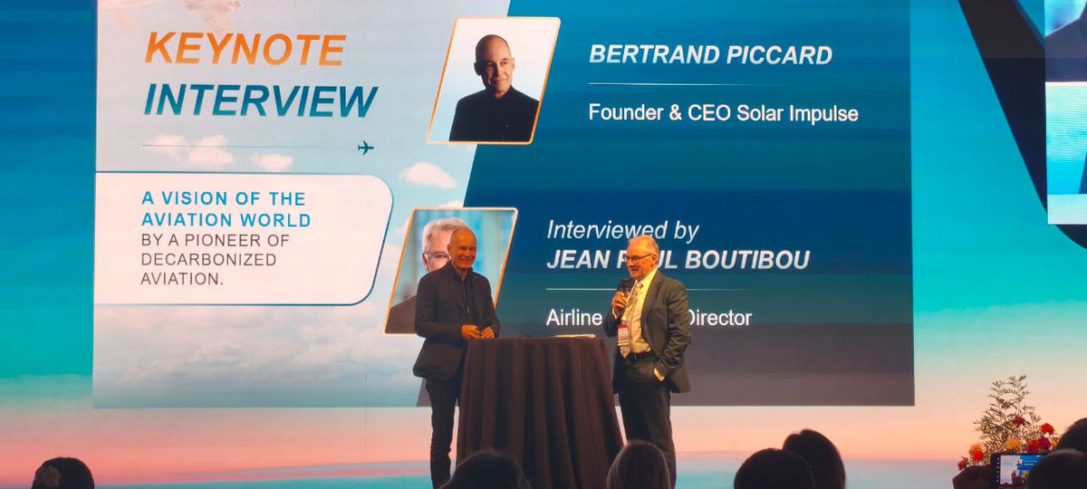 APG_Network's tweet image. Day 2 at World Connect is taking off!
On stage now: Bertrand Piccard, visionary founder of Solar Impulse, sharing his Vision of the Aviation World — a bold look at the future of decarbonized flight.
In conversation with Jean-Paul Boutibou, Director, Airline Factory.