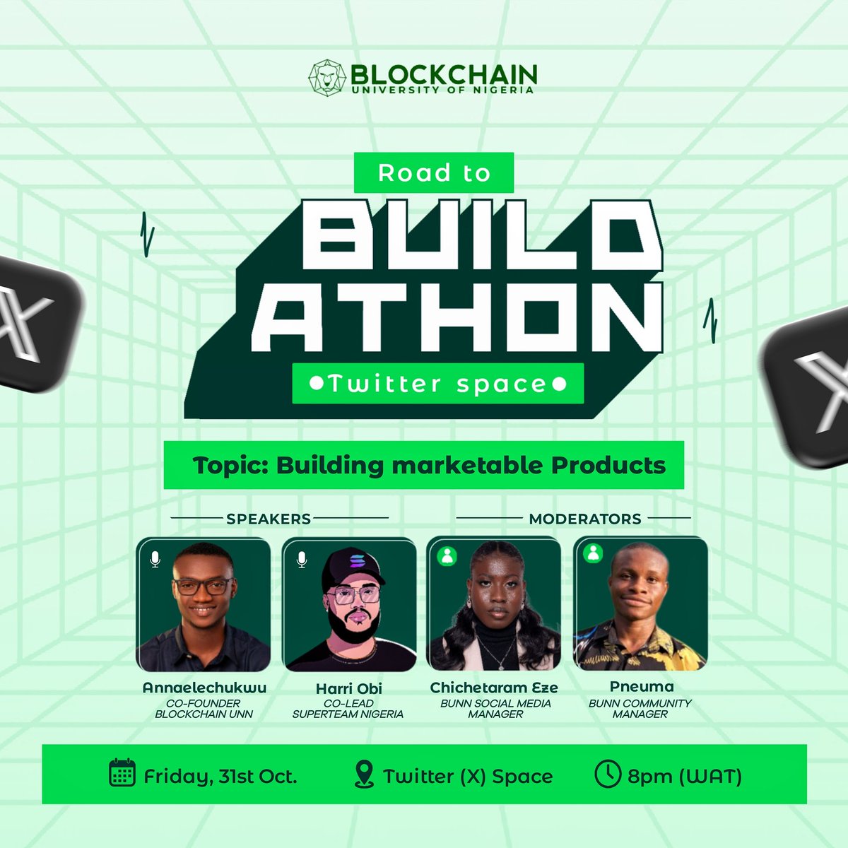 BlockchainUNN's tweet photo. On today’s Road to Buildathon X-Space, we’re diving into Building Marketable Products, how to create solutions that stand out, scale, and sell.

With @Harri_obi on ground to share powerful insights that could shape your next big project, this is one conversation you don’t want to miss! 

🗓️ Date: Friday, Oct 31st
🕗 Time: 8 PM (WAT)
Set your reminders! 
https://t.co/Zx5r4fjbcE

#Buildathon #Roadtobuildathon #Build #Learn #Scale #BUNN #BlockchainUNN