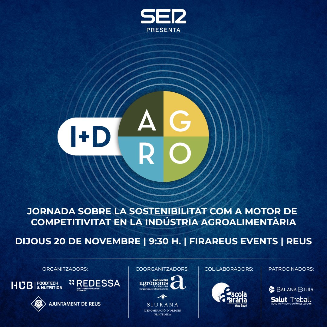REDESSA (@redessareus) on Twitter photo 🌱 La sostenibilitat com a motor de competitivitat en la indústria agroalimentària tema central de la pròxima jornada del #HubFoodtechNutrition en el marc de #SERAgro de <a href="/SER_TgnReus/">Cadena SER TGN-Reus</a>
📅 20/11 de 9:30 h a 12.30 h
📍 <a href="/firaReusEvents/">firaReus events</a>
🔗hubfoodtech.com/agenda/jornada…
#REDESSA <a href="/reus_cat/">Ajuntament de Reus</a> 🌱 La sostenibilitat com a motor de competitivitat en la indústria agroalimentària tema central de la pròxima jornada del #HubFoodtechNutrition en el marc de #SERAgro de <a href="/SER_TgnReus/">Cadena SER TGN-Reus</a>
📅 20/11 de 9:30 h a 12.30 h
📍 <a href="/firaReusEvents/">firaReus events</a>
🔗hubfoodtech.com/agenda/jornada…
#REDESSA <a href="/reus_cat/">Ajuntament de Reus</a>