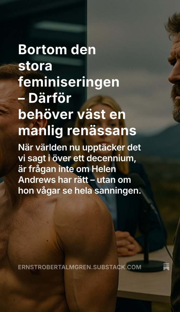 “En kultur som gör trygghet till sin gud kan inte längre försvara sig.”

Läs min nya essä: Bortom den stora feminiseringen – Därför behöver väst en manlig renässans

Länk i kommentarerna 👇🏻