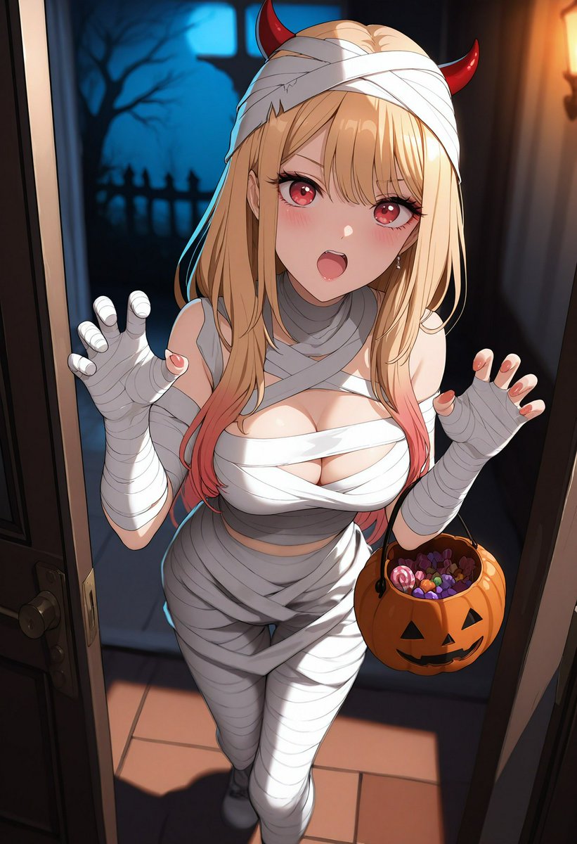 AIAnimeVibes's tweet image. She said trick or treat… but I already know it’s danger either way. 🎃
Btw, would you open the door for her? 
.
.
#Halloween2025 #halloweencountdown #halloweencostume #marinkitagawa #mydressupdarling