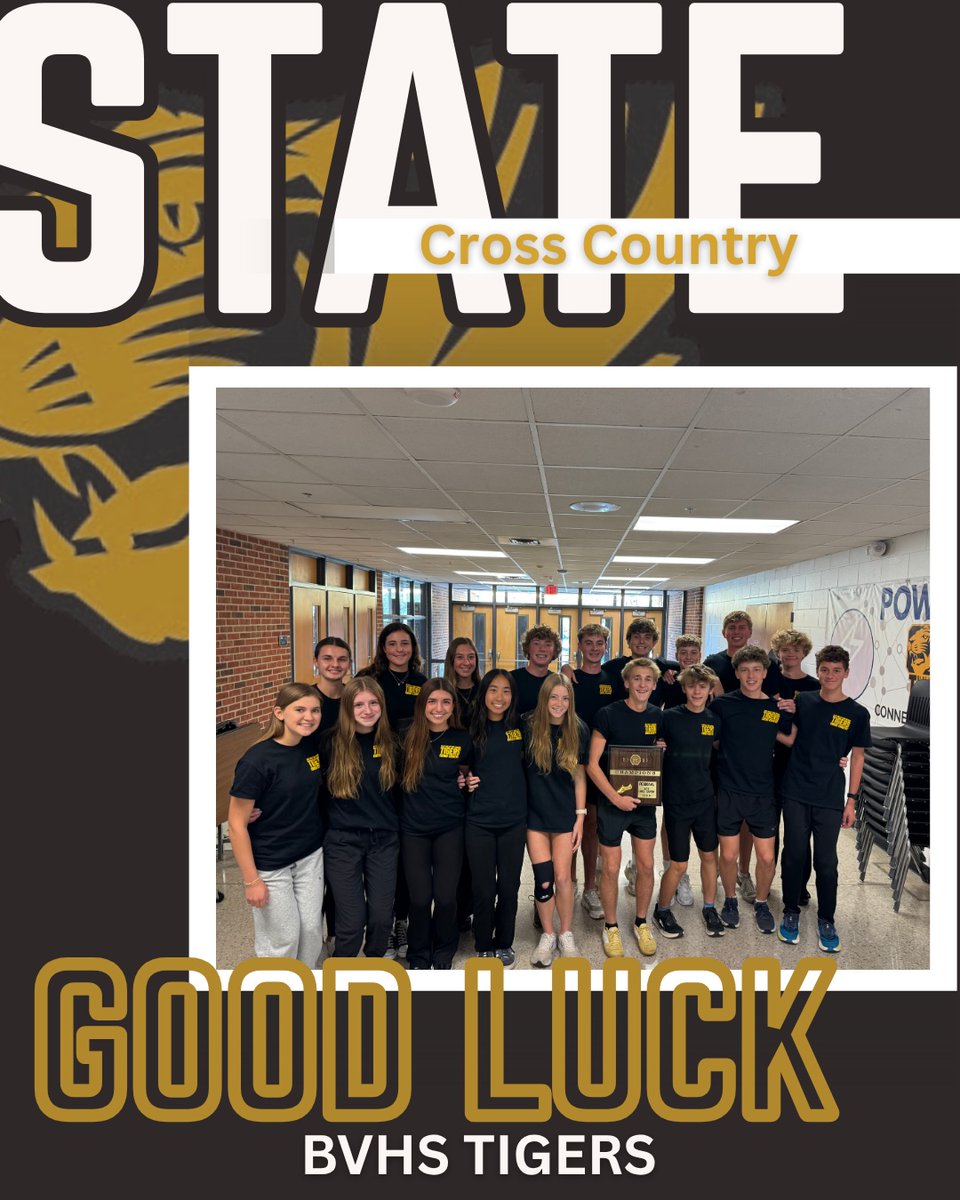 bvhs_tigers's tweet image. Best of luck to our BVHS Cross Country boys and girls as they head to STATE! Your hard work and determination have brought you this far—now go chase greatness! #TigerPride