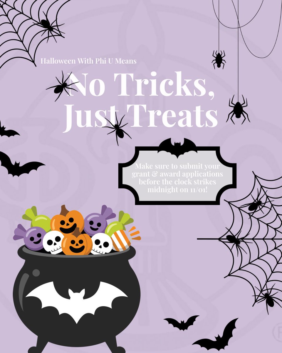 No tricks, just treats! 🍬✨

The deadline for research grants and alumni awards applications is tomorrow, November 1st. Don't let this sweet opportunity pass you by! 💜🕸️