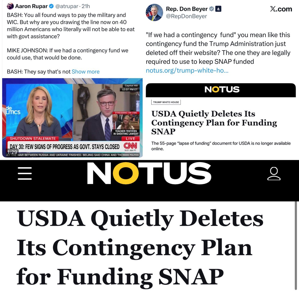 TheTNHoller's tweet image. Speaker Johnson: “If we had a contingency fund for SNAP we’d use it.”
REALITY: There is one, Trump literally just deleted it off the USDA site 🤷🏼 
More: notus.org/trump-white-ho…